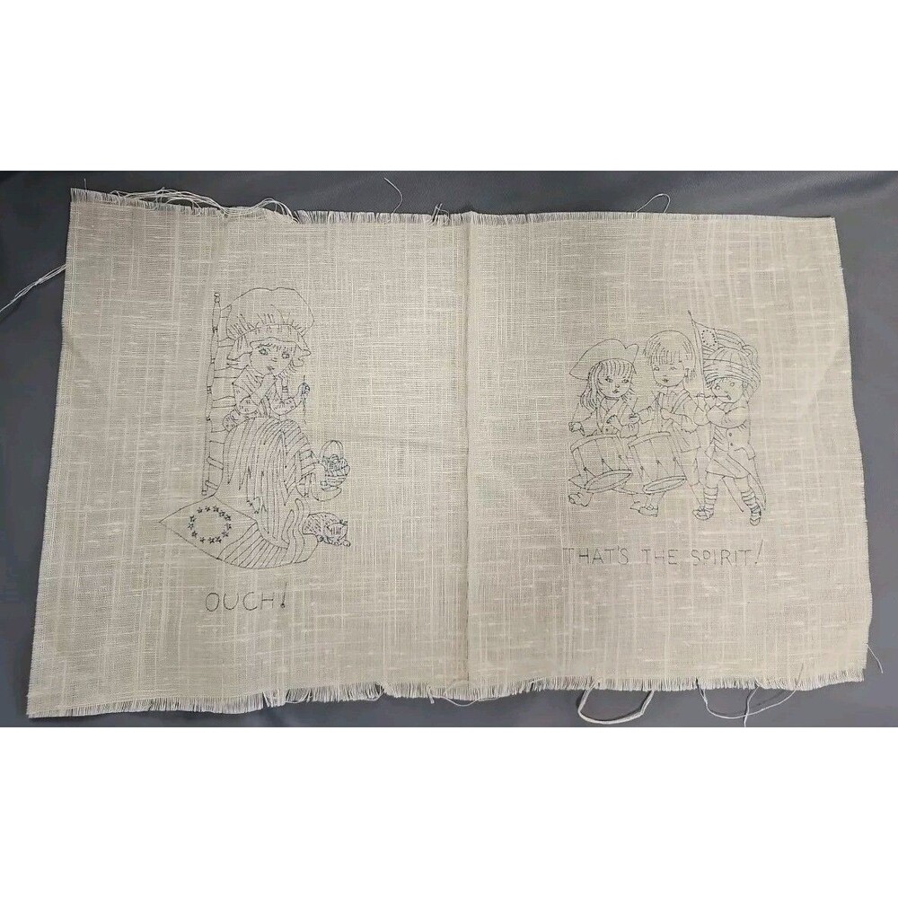 Vtg Patriotic Yarn Embroidery Pattern 1974 That’s The Spirit! Ouch! Kids Flags